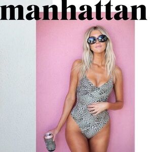 Skatie NWOT Leopard-Print One-Piece Swimsuit - Beige & Black